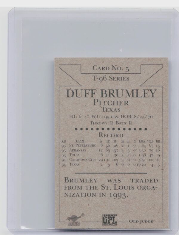 1996 Signature Rookies Old Judge Duff Brumley AU SN6000 #5 89ers Signatures - Image 3