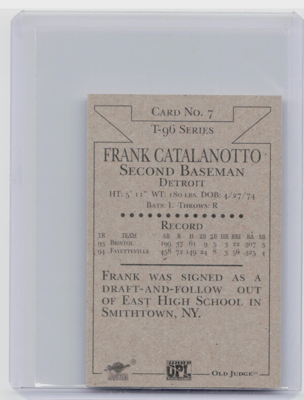 1996 Signature Rookies Old Judge Frank Catalanotto AU SN6000 #7 Generals Signatu - Image 3