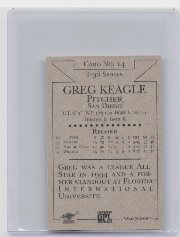 1996 Signature Rookies Old Judge Greg Keagle AU SN6000 #14 Quakes Signatures - Image 3
