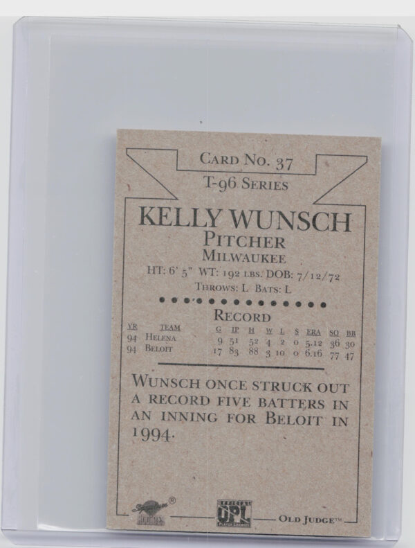 1996 Signature Rookies Old Judge Kelly Wunsch AU SN6000 #37 Brewers Signatures - Image 3