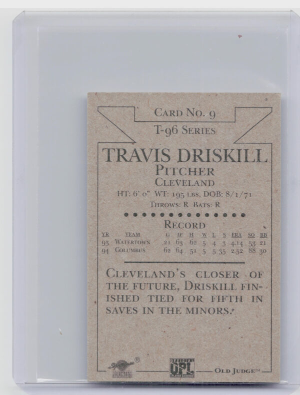 1996 Signature Rookies Old Judge Travis Driskill AU SN6000 #9 Indians Signatures - Image 3