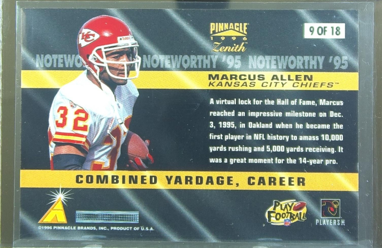 1996 Zenith Marcus Allen #9 Chiefs Noteworthy '95 - Image 3