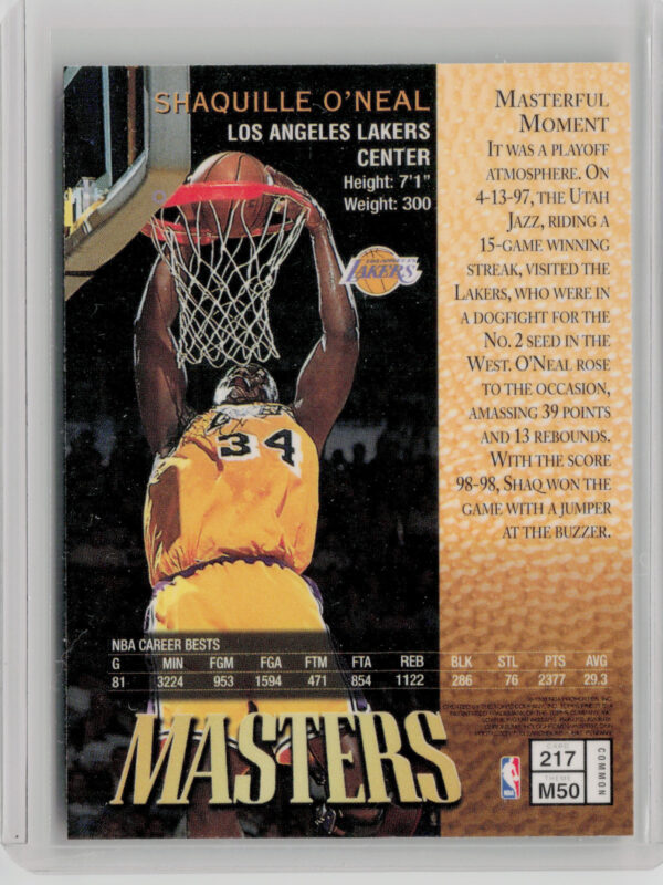 1997-98 Finest Shaquille O'Neal #217 Lakers - Image 3