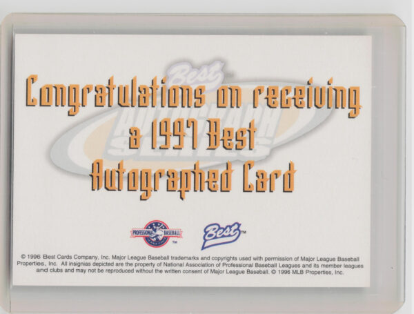 1997 Best Jarrod Washburn AU #NNO Storm Autographs Autograph Series - Image 3