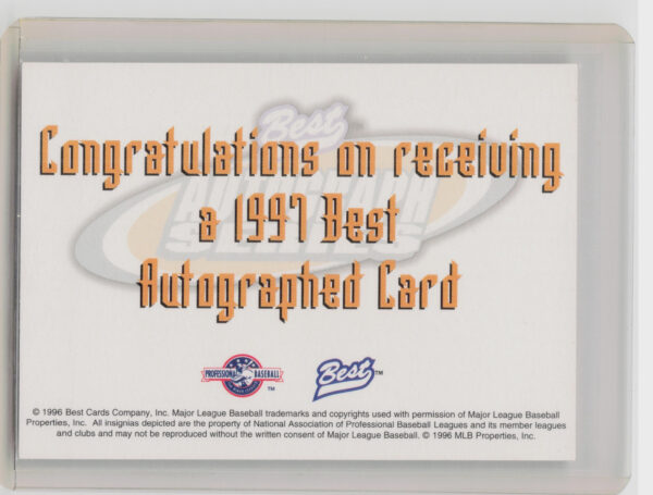 1997 Best Jarrod Washburn AU #NNO Storm Autographs Autograph Series - Image 3