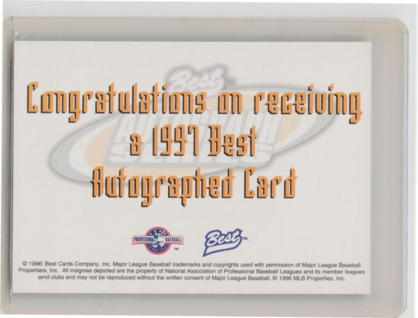 1997 Best Jarrod Washburn AU #NNO Storm Autographs Autograph Series - Image 3