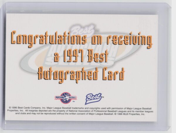 1997 Best Richie Sexson Auto #NNO Indians Autographs Autograph Series - Image 3
