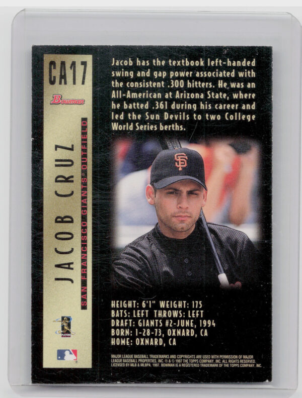 1997 Bowman Jacob Cruz AU #CA17 Giants Certified Autographs Blue Ink - Image 3
