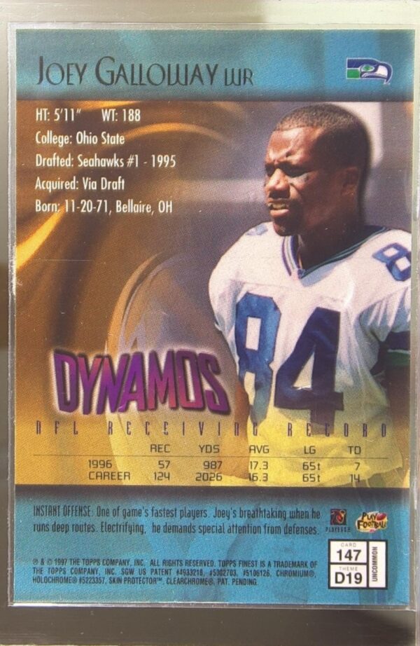 1997 Finest Joey Galloway Embossed #147 Seahawks - Image 3