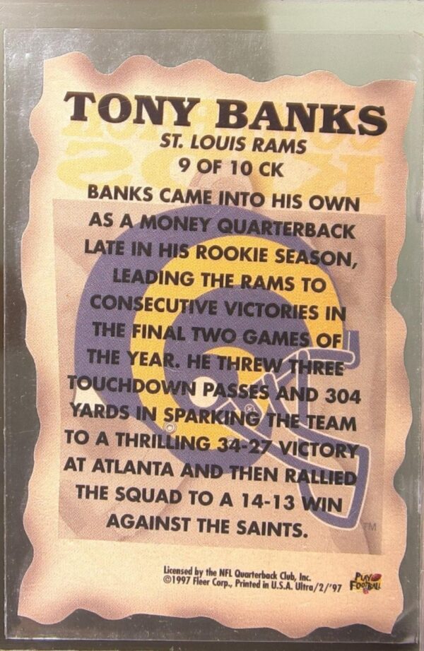 1997 Fleer Ultra Tony Banks #9 CK Rams Comeback Kids - Image 3