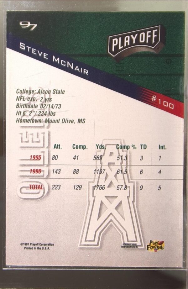 1997 Playoff Zone Steve McNair #100 Oilers - Image 3