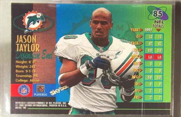 1998 Metal Universe Jason Taylor #85 Dolphins - Image 3