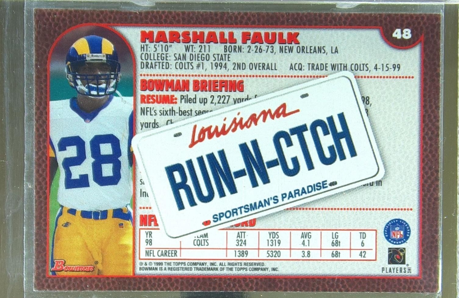 1999 Bowman Marshall Faulk #48 Rams - Image 3