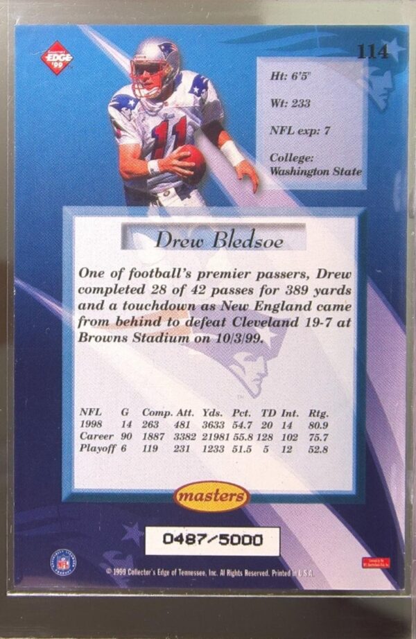 1999 Collector's Edge Masters Drew Bledsoe /5000 #114 Patriots - Image 3