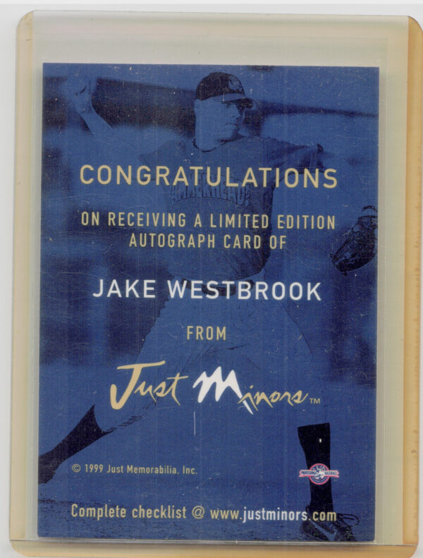 1999 Just Jake Westbrook #NNO Hammerheads Autographs - Image 3