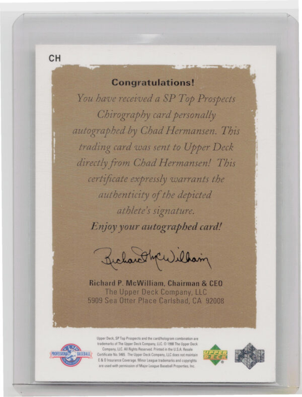 1999 SP Top Prospects Chad Hermansen #CH Sounds Chirography - Image 3