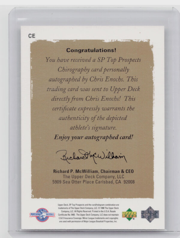 1999 SP Top Prospects Chris Enochs AU #CE Stars Chirography - Image 3