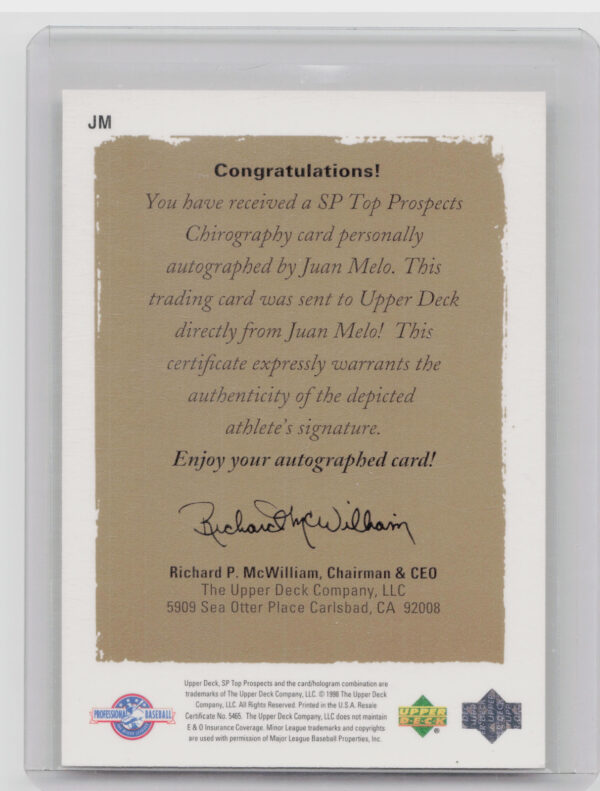 1999 SP Top Prospects Juan Melo AU #JM Stars Chirography - Image 3