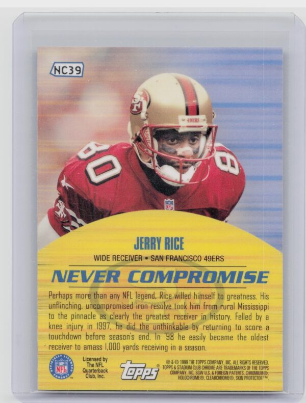 1999 Stadium Club Chrome Jerry Rice #NC39 49ers Never Compromise - Image 3