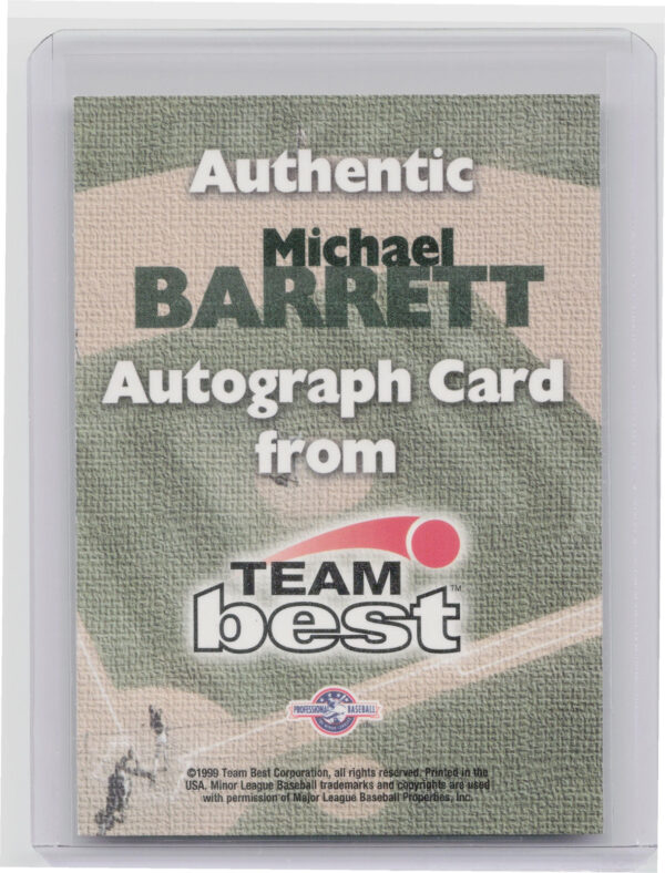 1999 Team Best Rookie Michael Barrett AU #NNO Senators Autographs - Image 3