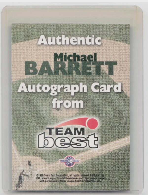 1999 Team Best Rookie Michael Barrett Auto #NNO Senators Autographs - Image 3
