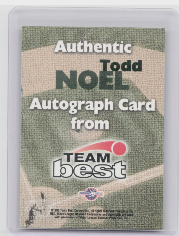 1999 Team Best Rookie Todd Noel AU #NNO Cubbies Autographs - Image 3