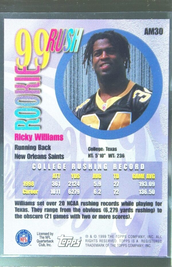 1999 Topps Ricky Williams #AM30 Saints All Matrix - Image 3