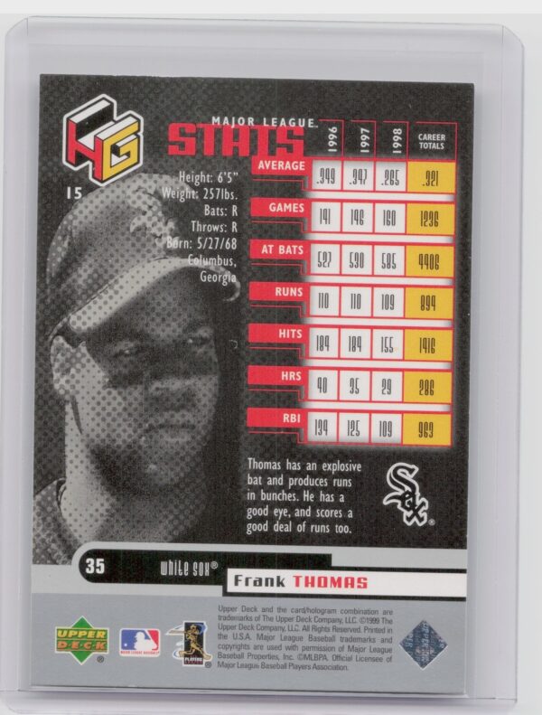 1999 Upper Deck HoloGrFX Frank Thomas #15 Sox - Image 3