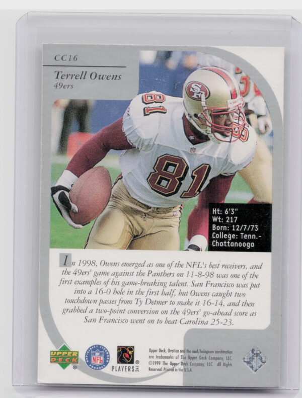 1999 Upper Deck Ovation Terrell Owens #CC16 49ers Curtain Calls - Image 3