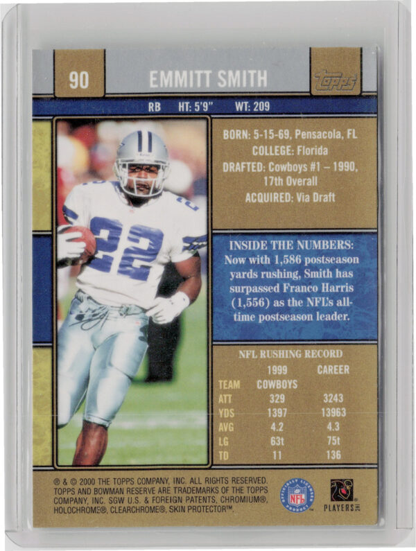 2000 Bowman Reserve Emmitt Smith #90 Cowboys - Image 3