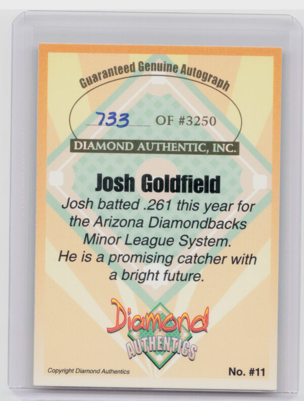 2000 Diamond Authentics Autographs Josh Goldfield AU SN3250 #11 Mavericks - Image 3