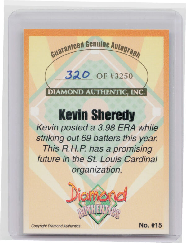 2000 Diamond Authentics Autographs Kevin Sheredy AU SN3250 #15 Cannons - Image 3