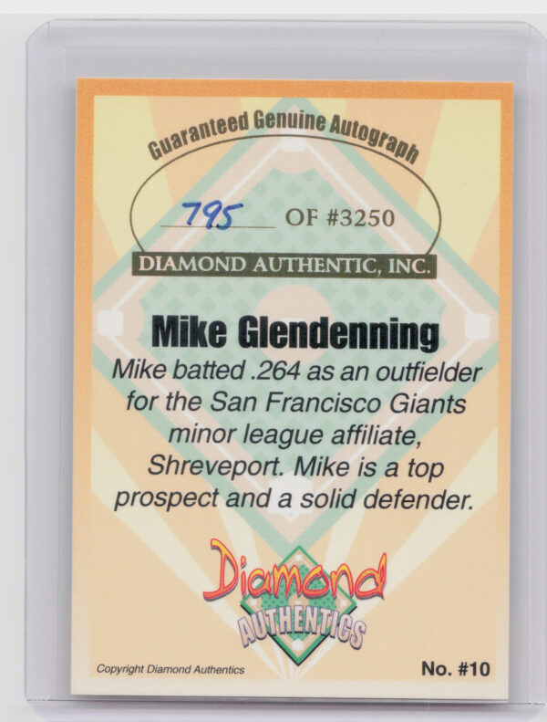 2000 Diamond Authentics Autographs Mike Glendenning AU SN3250 #10 Captains - Image 3