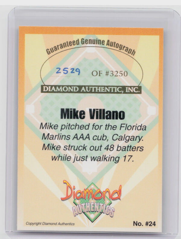 2000 Diamond Authentics Autographs Mike Villano AU SN3250 #24 Cannons - Image 3