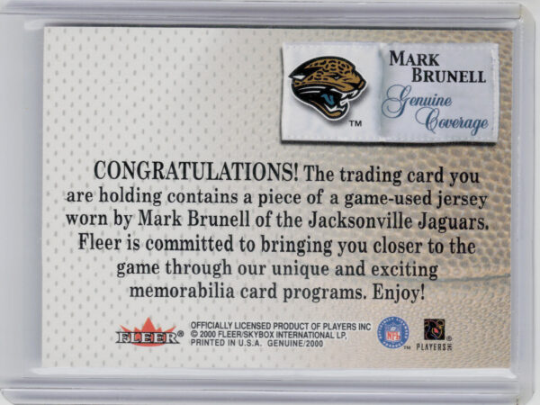 2000 Fleer Tradition Mark Brunell MEM #NNO Jaguars Genuine Coverage - Image 3