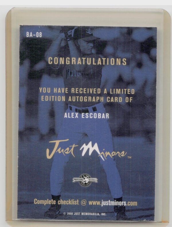 2000 Just Alex Escobar AU #BA-08 Bombers Autographs - Image 3