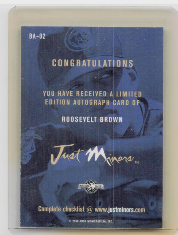 2000 Just Roosevelt Brown AU #BA-02 Cubs Autographs - Image 3