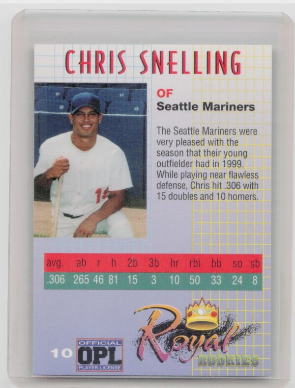 2000 Royal Rookies Chris Snelling Auto /4950 #10 Mariners Autographs - Image 3