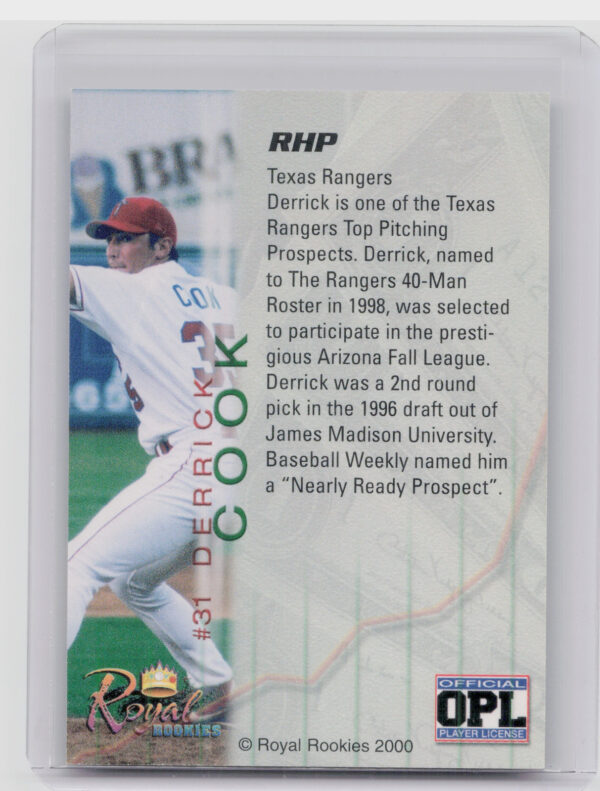 2000 Royal Rookies Futures Derrick Cook AU SN4950 #31 Drillers Autographs - Image 3