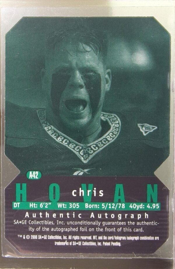2000 SAGE HIT Chris Hovan Auto RC #42 Eagles Autographs Diamond Die-Cut - Image 3