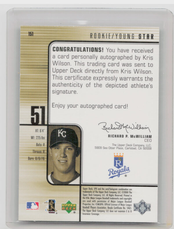 2000 SPx Kris Wilson AU SN1500 RC #151 Royals - Image 3