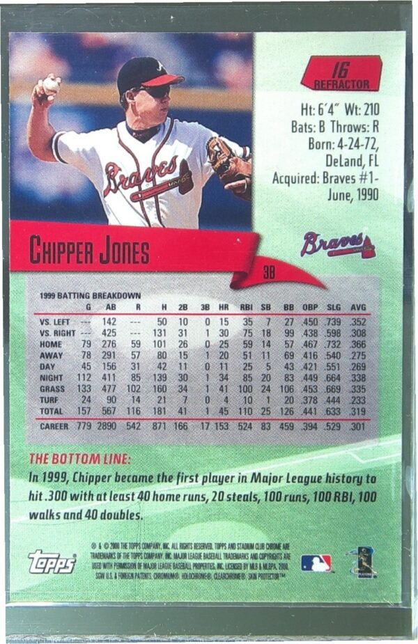 2000 Stadium Club Chrome Chipper Jones Refractors #16 Braves - Image 3