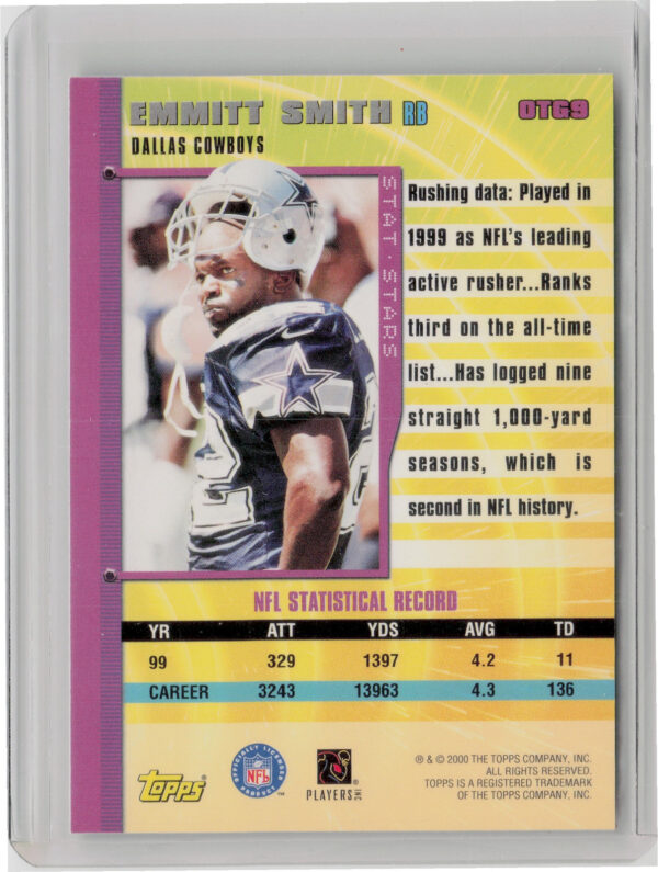 2000 Topps Emmitt Smith #OTG9 Cowboys Own the Game - Image 3