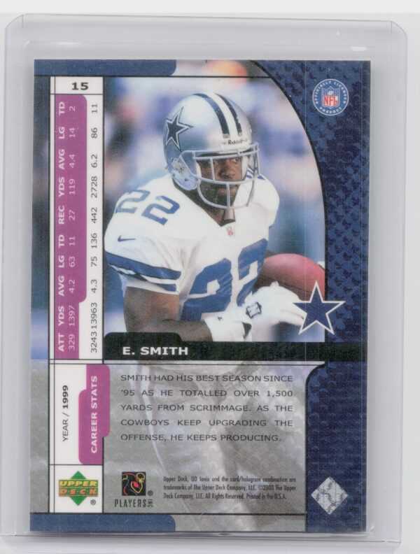 2000 UD Ionix Emmitt Smith #15 Cowboys - Image 3