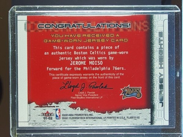 2001-02 Flair Jerome Moiso JSY #NNO 76ers Jersey Heights - Image 3