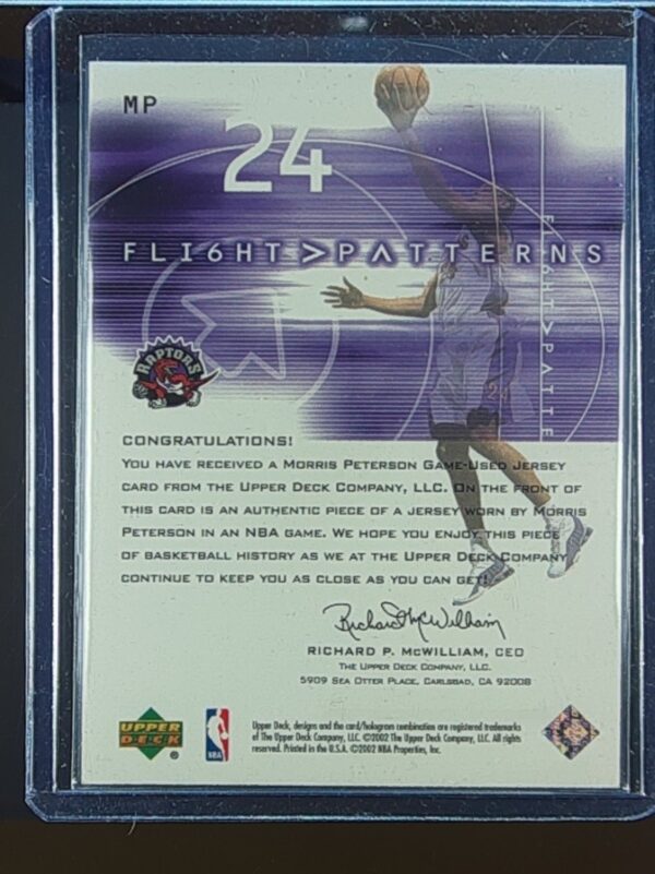 2001-02 Upper Deck Flight Team Morris Peterson JSY #MP Raptors Flight Patterns - Image 3