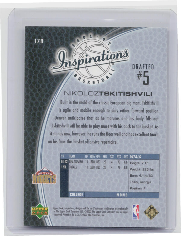 2001-02 Upper Deck Inspirations Nikoloz Tskitishvili SN499 #178 Nuggets - Image 3