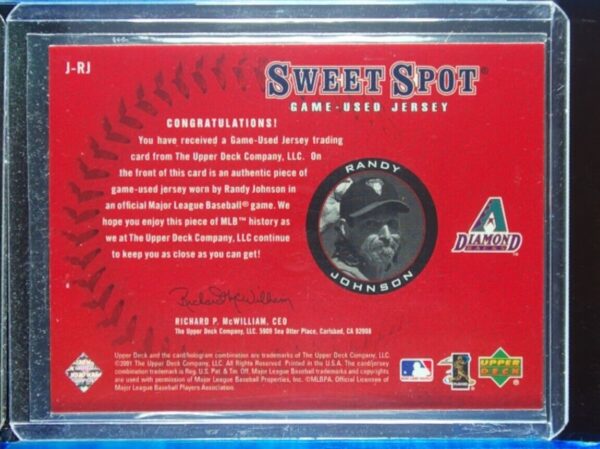 2001 Upper Deck Sweet Spot Randy Johnson MEM #J-RJ Diamondbacks Game Jersey - Image 3