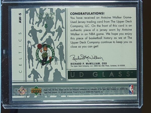 2002-03 UD Glass Antoine Walker JSY #AW-S Celtics Superlative Swatch - Image 3