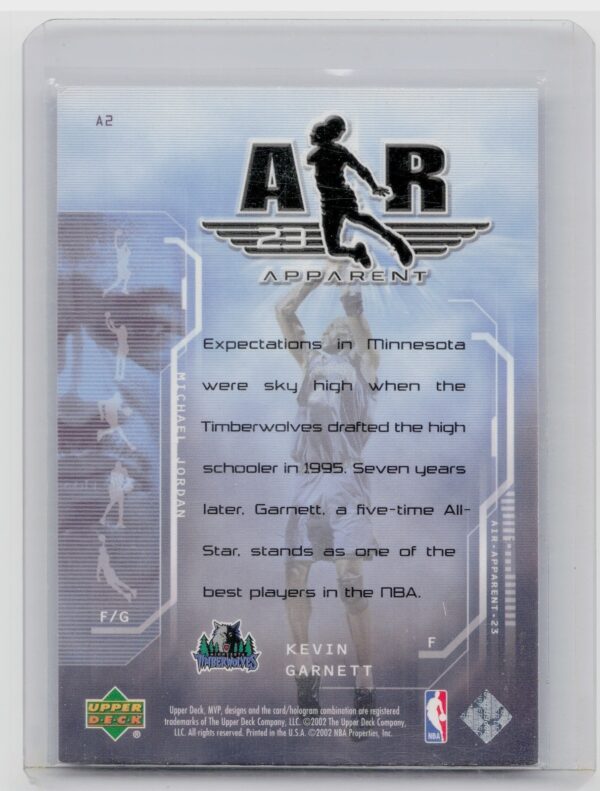 2002-03 Upper Deck MVP Kevin Garnett #A2 Timberwolves Air Apparent - Image 3